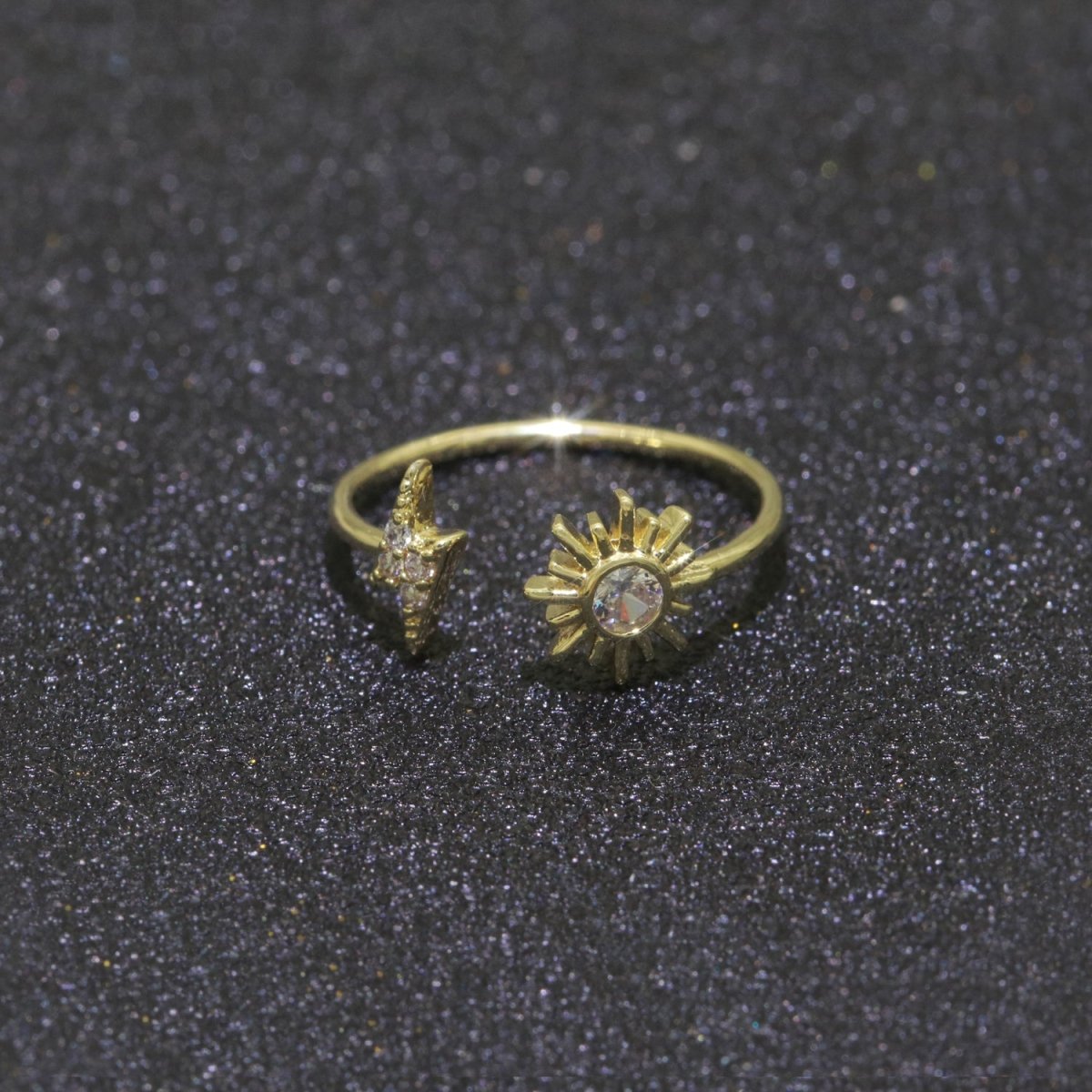 Dainty Thunder Sun Ring Open Adjustable Ring Gold Filled Celestial Jewelry O-493