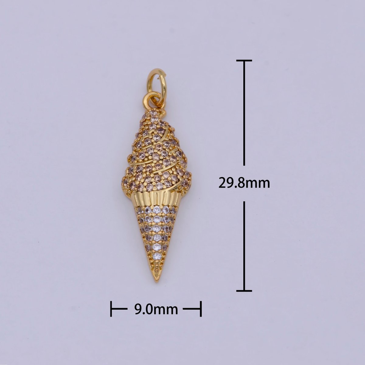 Dainty Tiny 24k Gold Filled Ice Cream Cone Charm micro Pave Charm Necklace Pendant Earring Bracelet Foodies McD Dessert Junk Food Charm, C-831