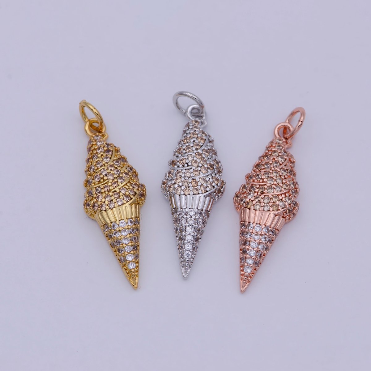 Dainty Tiny 24k Gold Filled Ice Cream Cone Charm micro Pave Charm Necklace Pendant Earring Bracelet Foodies McD Dessert Junk Food Charm, C-831