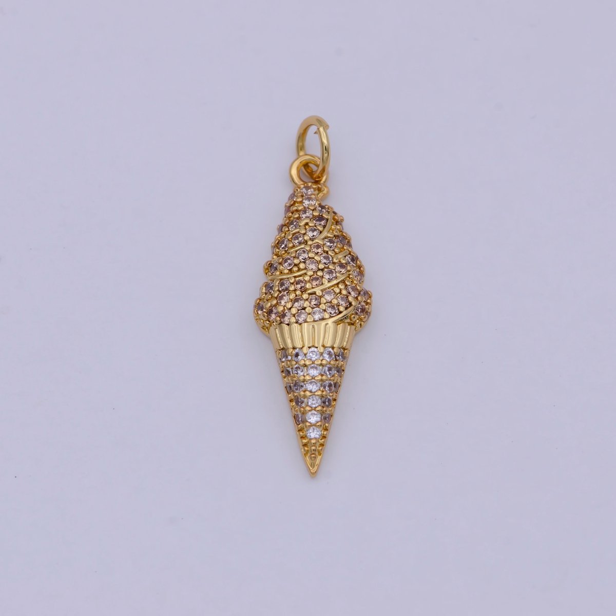 Dainty Tiny 24k Gold Filled Ice Cream Cone Charm micro Pave Charm Necklace Pendant Earring Bracelet Foodies McD Dessert Junk Food Charm, C-831