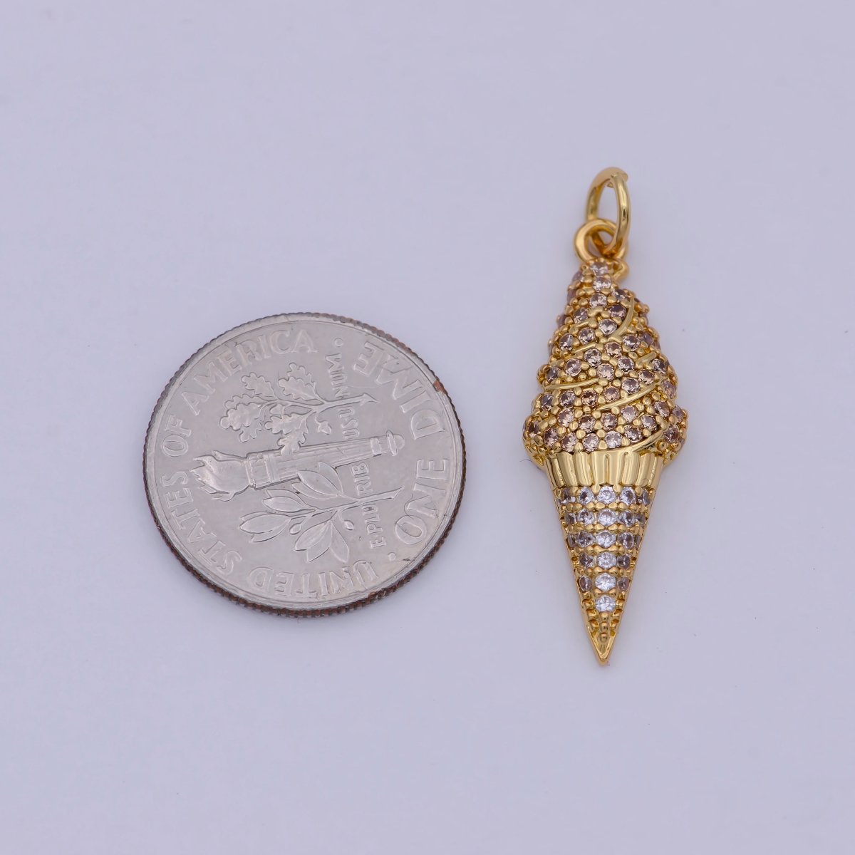 Dainty Tiny 24k Gold Filled Ice Cream Cone Charm micro Pave Charm Necklace Pendant Earring Bracelet Foodies McD Dessert Junk Food Charm, C-831