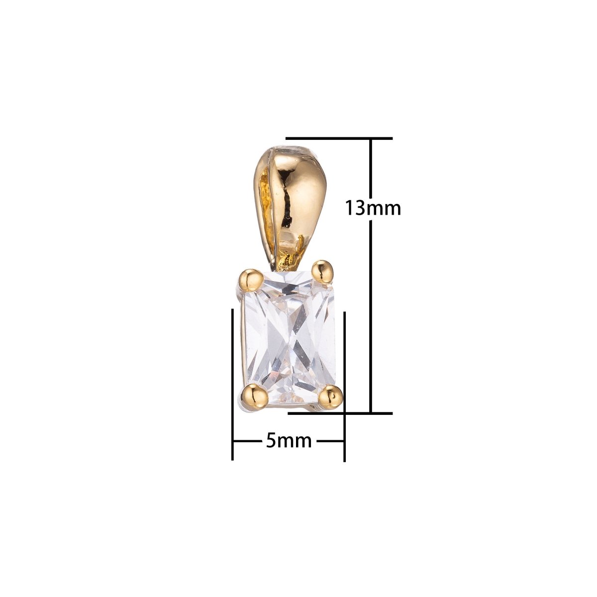 Dainty Tiny Delicate Emerald Cut Charm CZ gold filled set with cubic zirconia accent 5mmx13mm for Bracelet Necklace Earring Jewelry making E-435