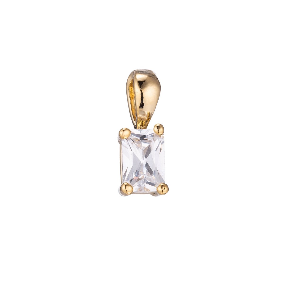 Dainty Tiny Delicate Emerald Cut Charm CZ gold filled set with cubic zirconia accent 5mmx13mm for Bracelet Necklace Earring Jewelry making E-435