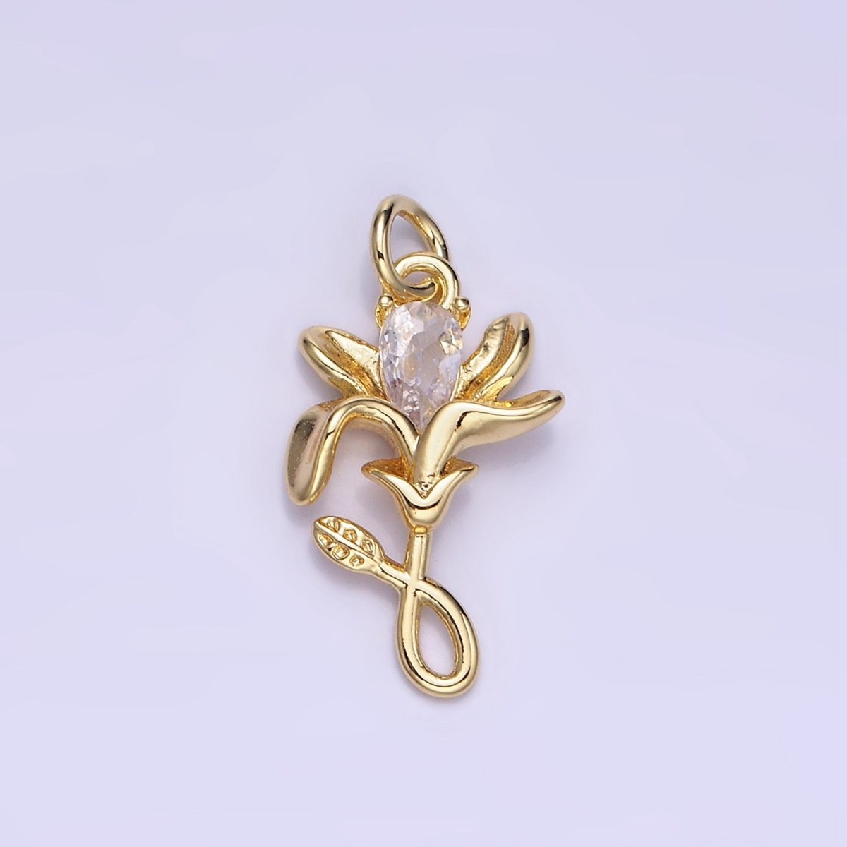 Dainty Tiny Small Flower Petal Charm Micro Pave Pendant Cubic CZ Dangle leaf charm AG655