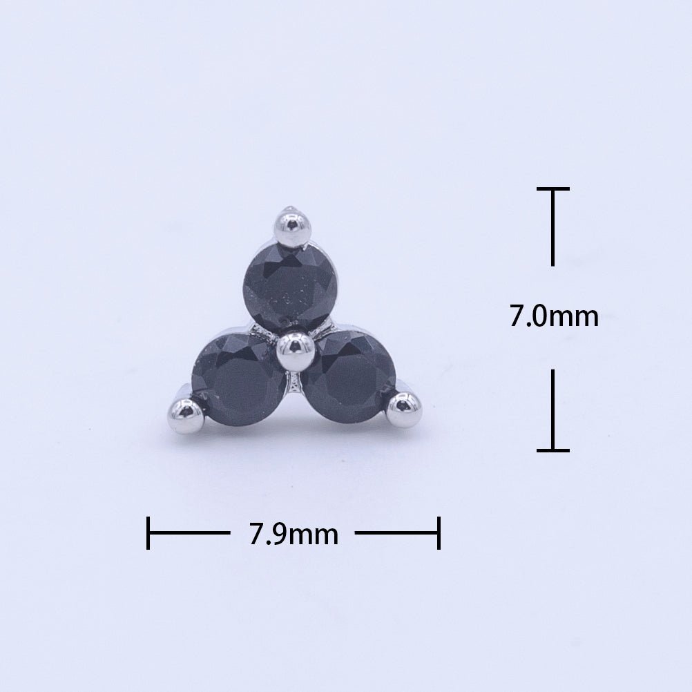 Dainty Triple Round Black CZ Silver Stud Earrings | AD-270