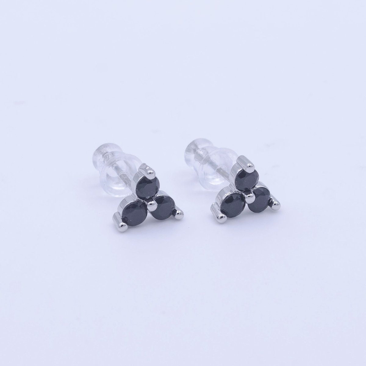 Dainty Triple Round Black CZ Silver Stud Earrings | AD-270