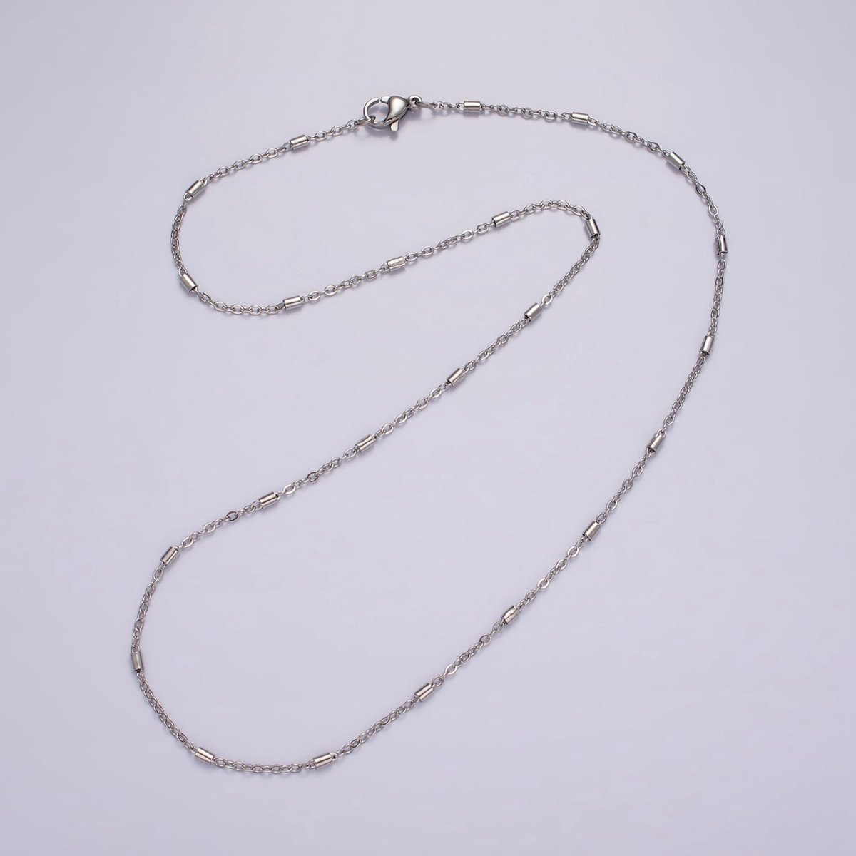 Dainty Tube Satellite Chain Necklace Stainless Steel 18 inch Tube cable Link Necklace in Silver | WA-2386