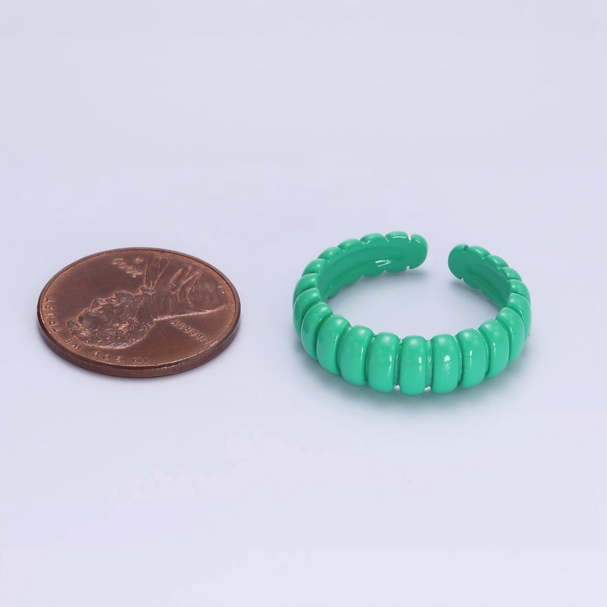 Dainty Turquoise Enamel Croissant Lined Y2K Ring for Single Lady | O-566