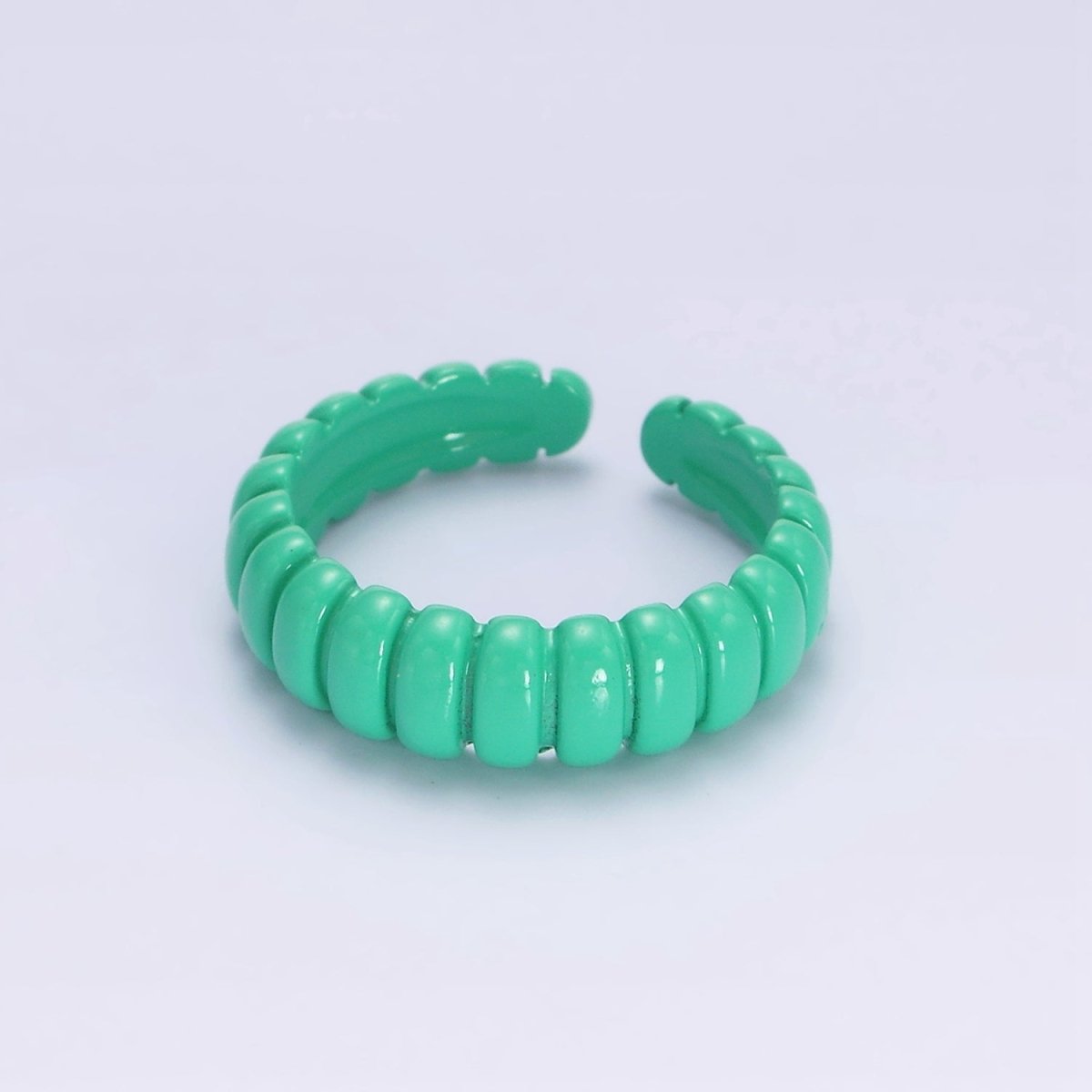 Dainty Turquoise Enamel Croissant Lined Y2K Ring for Single Lady | O-566