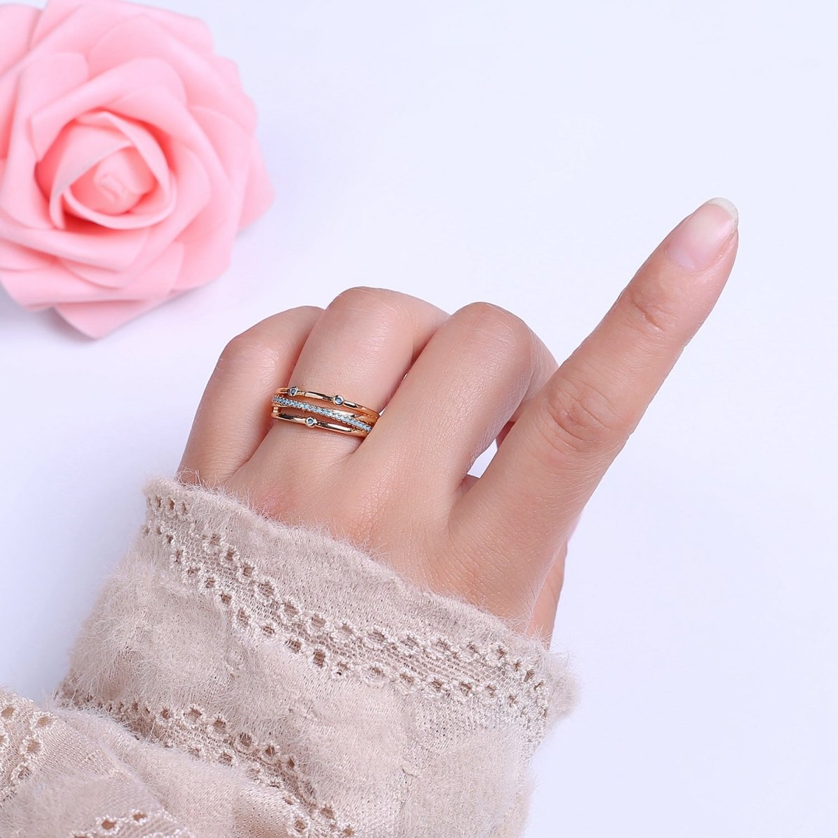 Dainty Turquoise Gold Band Ring Thin Adjustable Band Yellow Gold Ring S-519