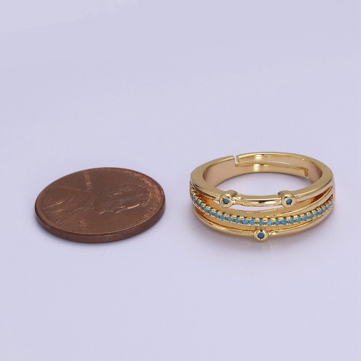 Dainty Turquoise Gold Band Ring Thin Adjustable Band Yellow Gold Ring S-519