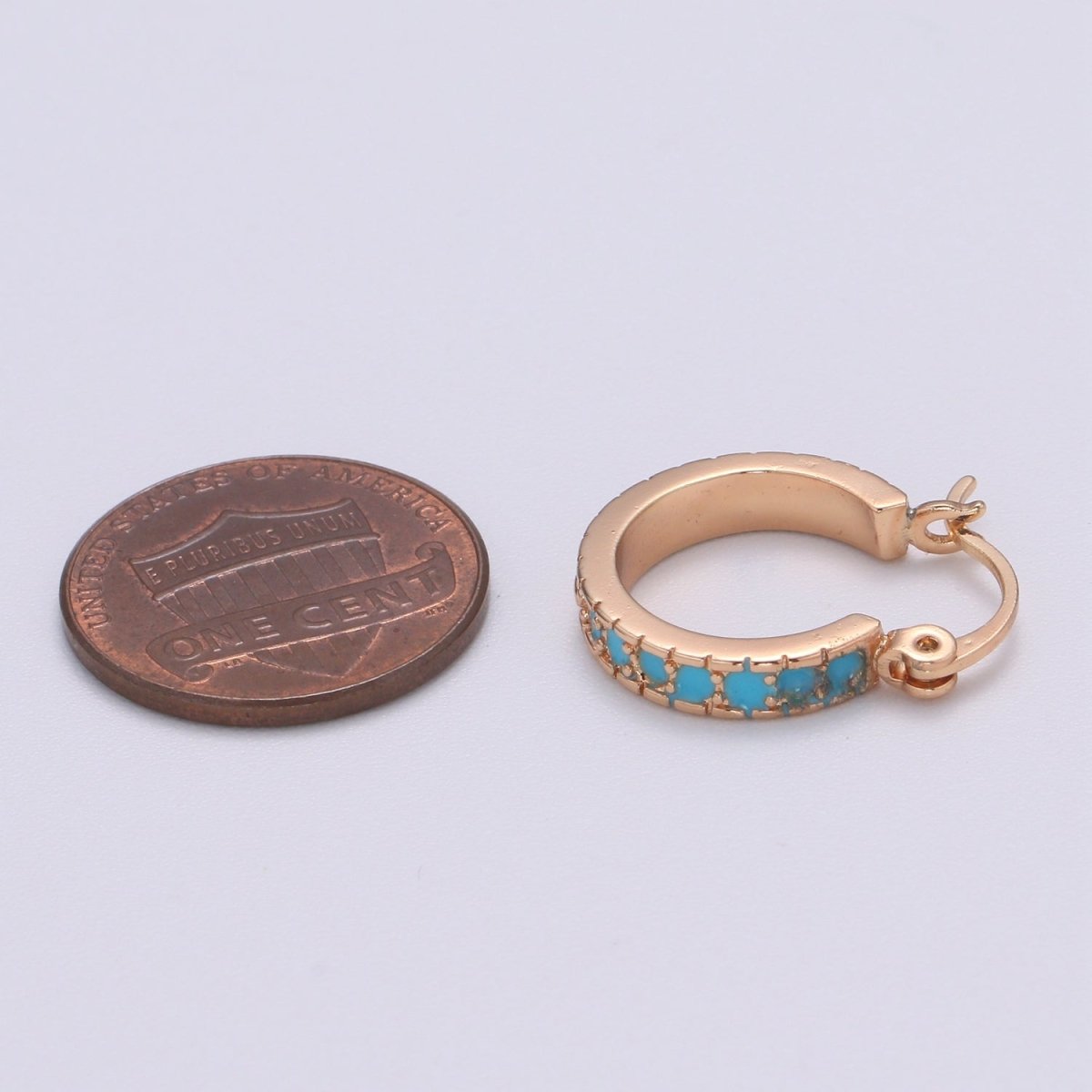 Dainty Turquoise Hoop Cz Earring Gold Filled Earring Everyday Wear Minimalist Jewelry P-180
