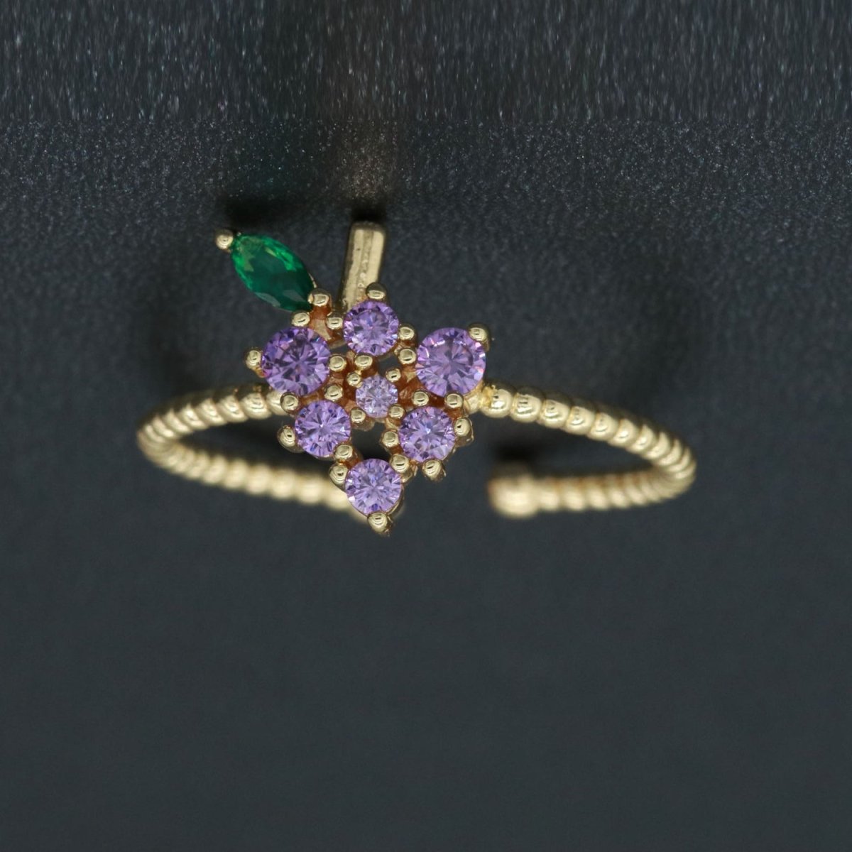 Dainty Twisted Grape ring, Gold Mini Fruit Ring Stackable Jewelry Open Adjustable Ring O-876
