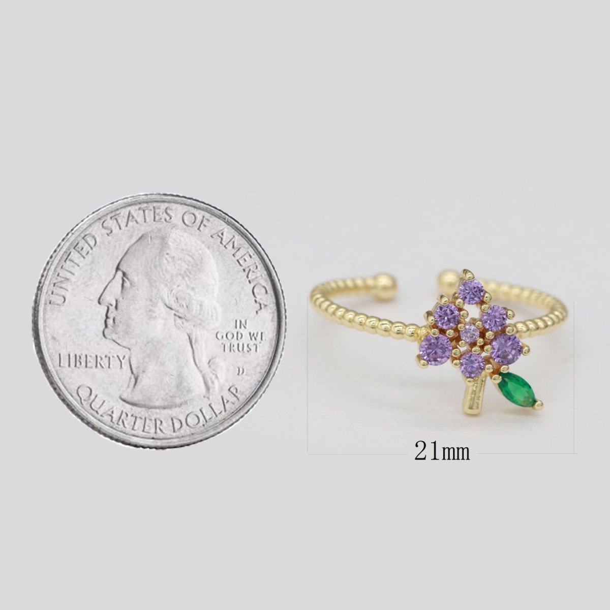Dainty Twisted Grape ring, Gold Mini Fruit Ring Stackable Jewelry Open Adjustable Ring O-876