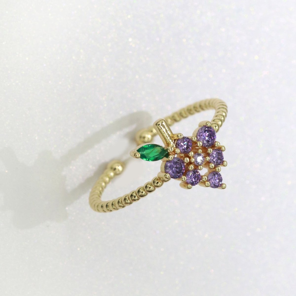 Dainty Twisted Grape ring, Gold Mini Fruit Ring Stackable Jewelry Open Adjustable Ring O-876