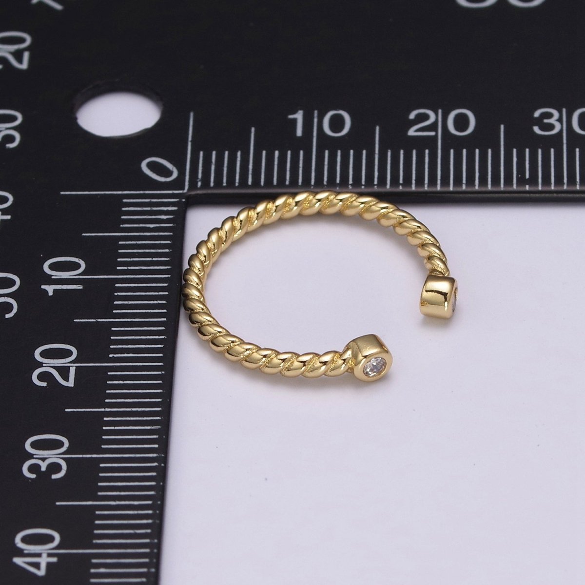 OS Dainty Twisted Ring Gold Cz open Adjustable Ring U-150