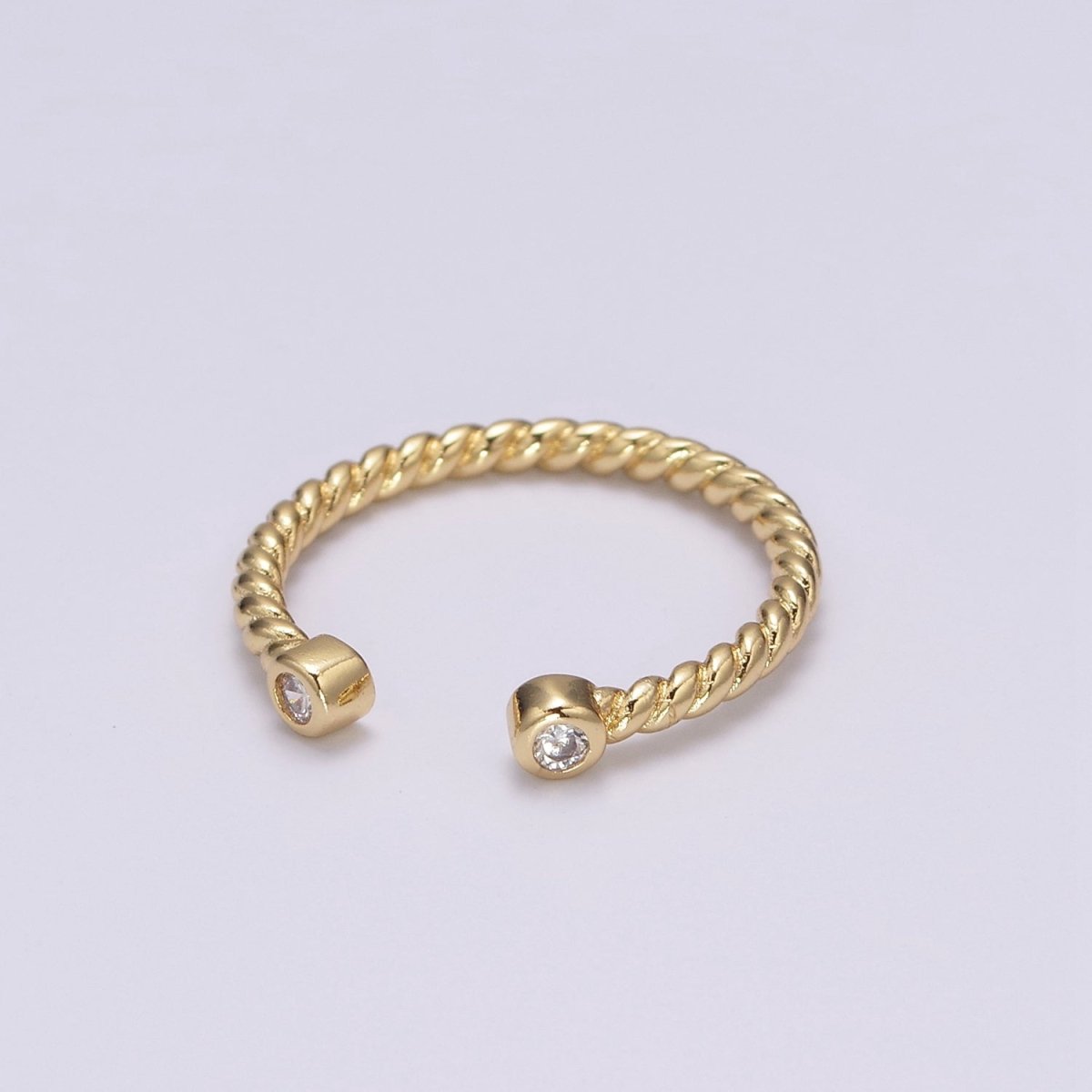 OS Dainty Twisted Ring Gold Cz open Adjustable Ring U-150