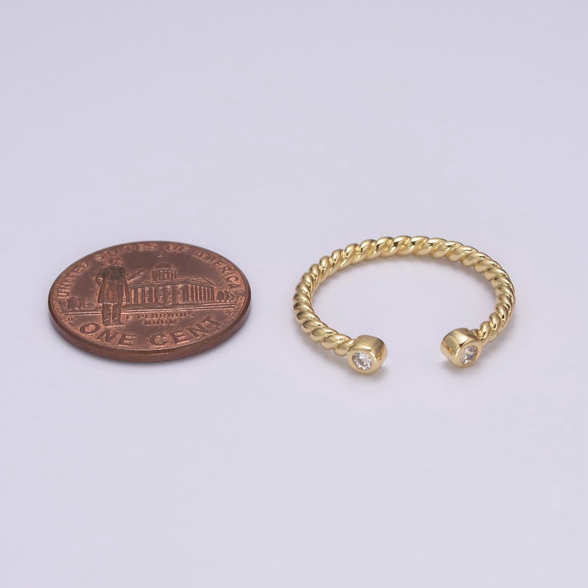 OS Dainty Twisted Ring Gold Cz open Adjustable Ring U-150