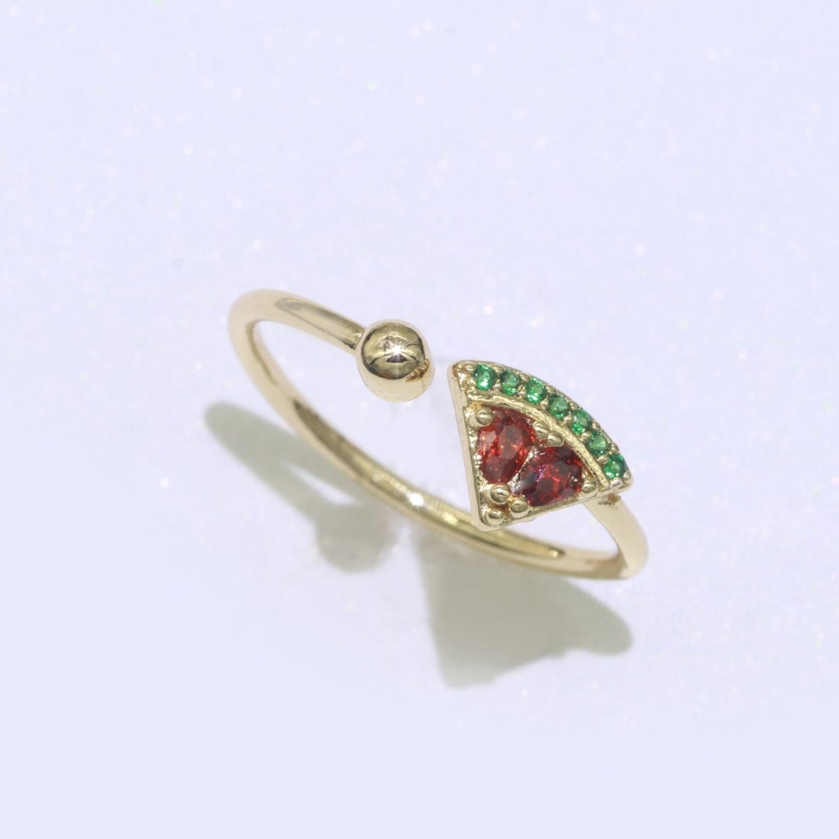 Dainty Watermelon ring, Gold Mini Fruit Ring, Dainty Stackable Rings, Open Adjustable Ring Crystal Tropical Fruits Ring O-453