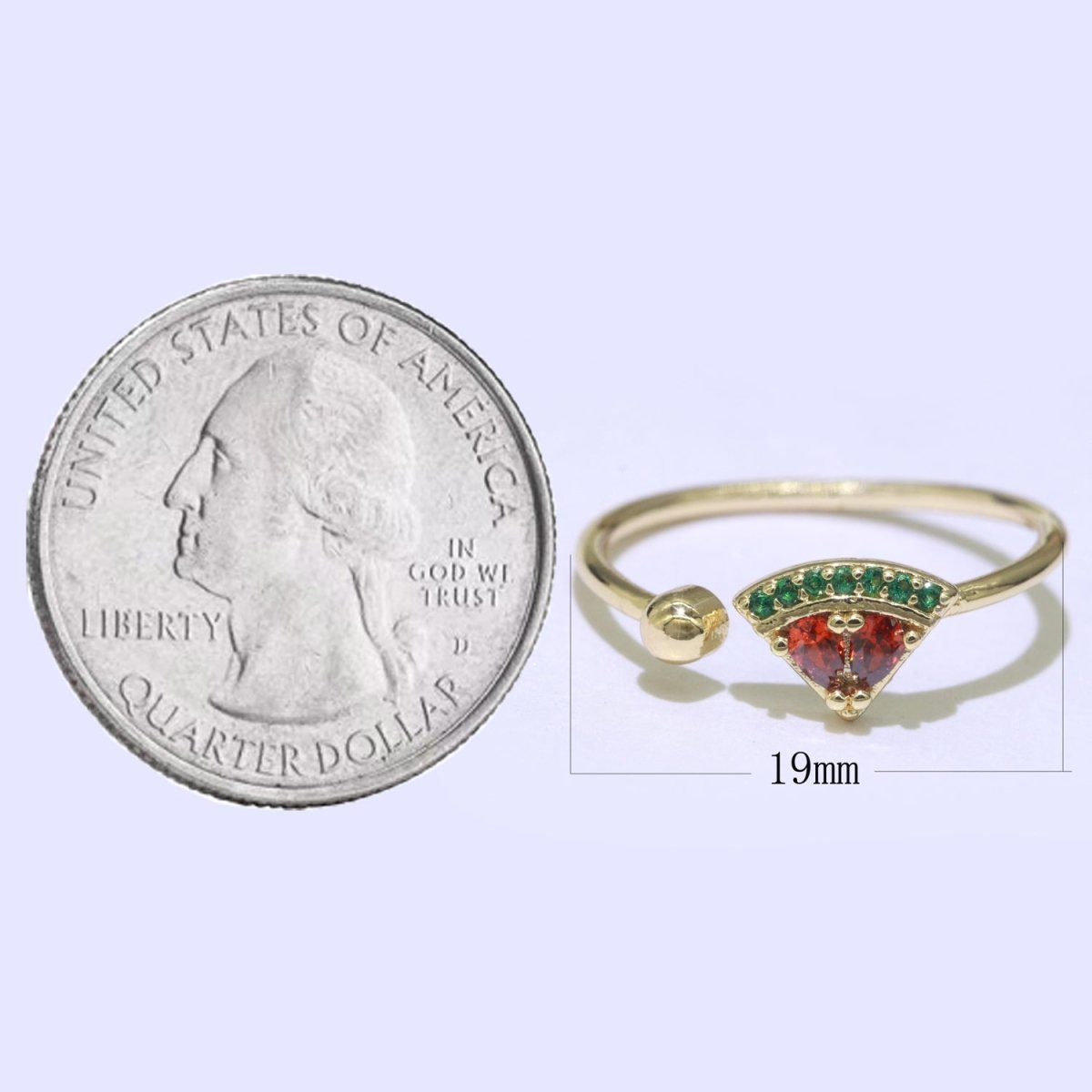 Dainty Watermelon ring, Gold Mini Fruit Ring, Dainty Stackable Rings, Open Adjustable Ring Crystal Tropical Fruits Ring O-453