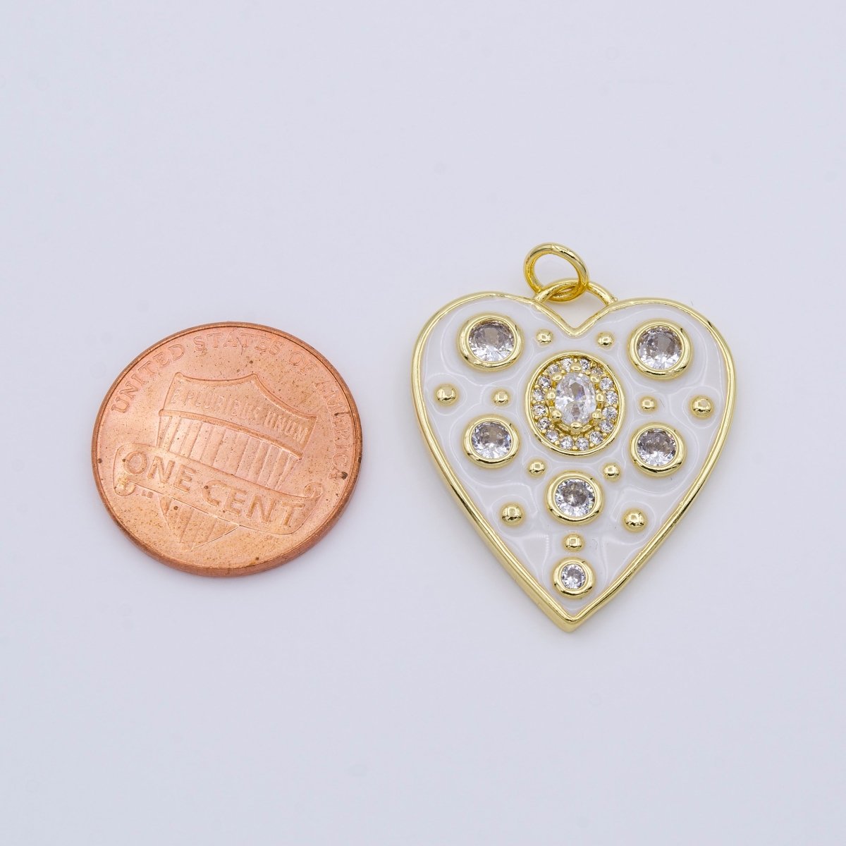 Dainty White Enamel Heart Charm, Gold Filled Over Brass Heart Charm with CZ Bubble for Necklace Bracelet Earring Supply AC976