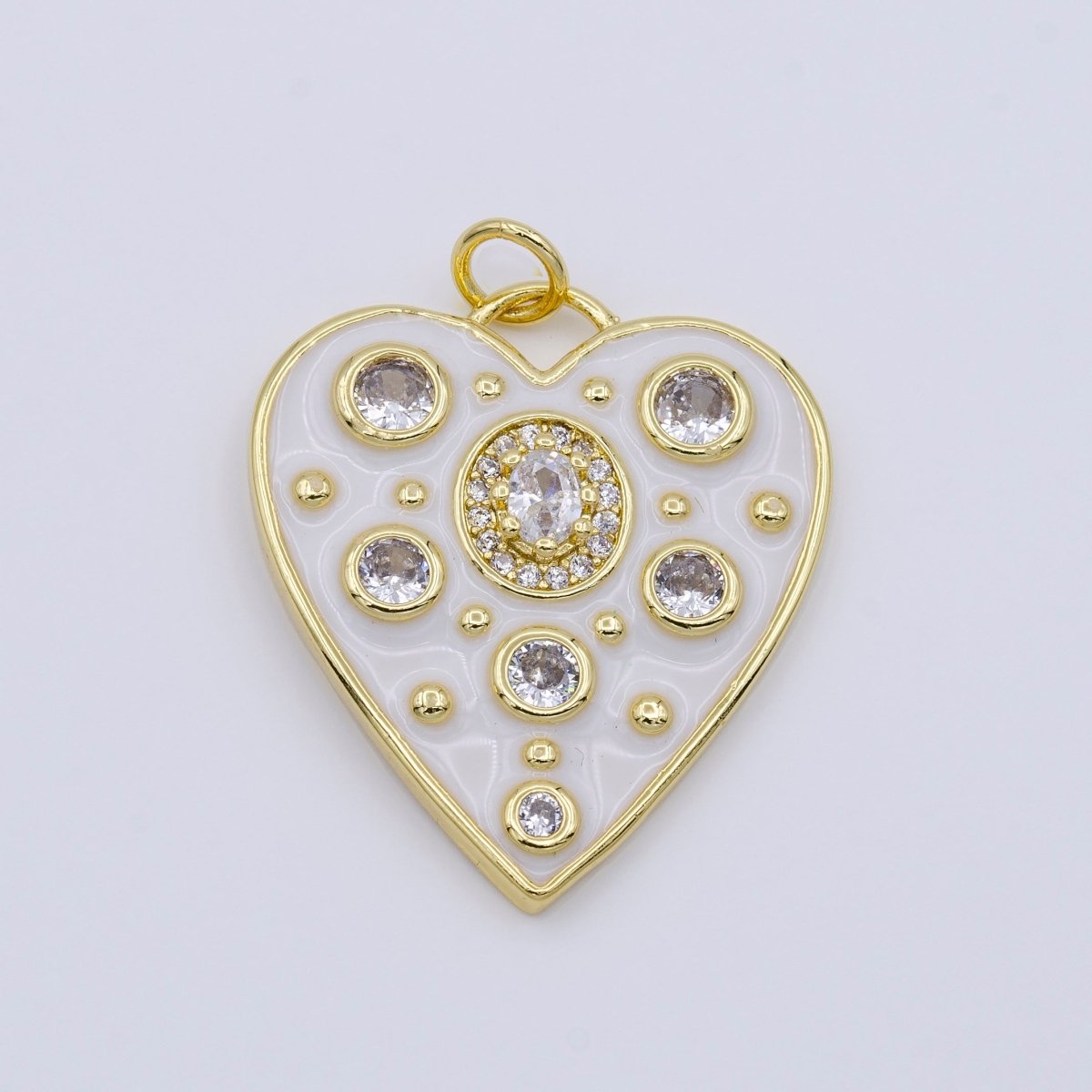 Dainty White Enamel Heart Charm, Gold Filled Over Brass Heart Charm with CZ Bubble for Necklace Bracelet Earring Supply AC976