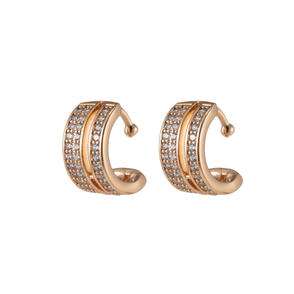 18K Gold Filled Double Micro Paved CZ Band Ear Cuff Earrings | AI030