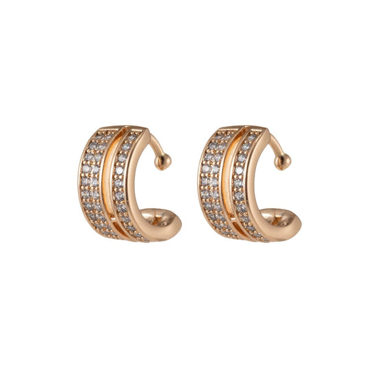 18K Gold Filled Double Micro Paved CZ Band Ear Cuff Earrings | AI030