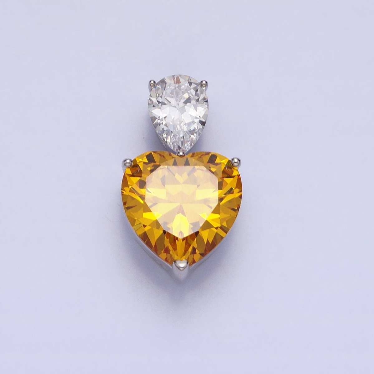 Dainty Yellow Citrine Cubic Zirconia Heart Pendant for Valentine Jewelry AA248