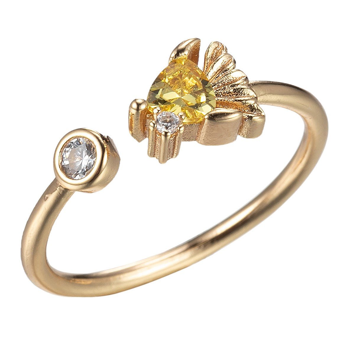 Dainty Yellow Cubic Ring Gold Band Open Adjustable Ring O-989