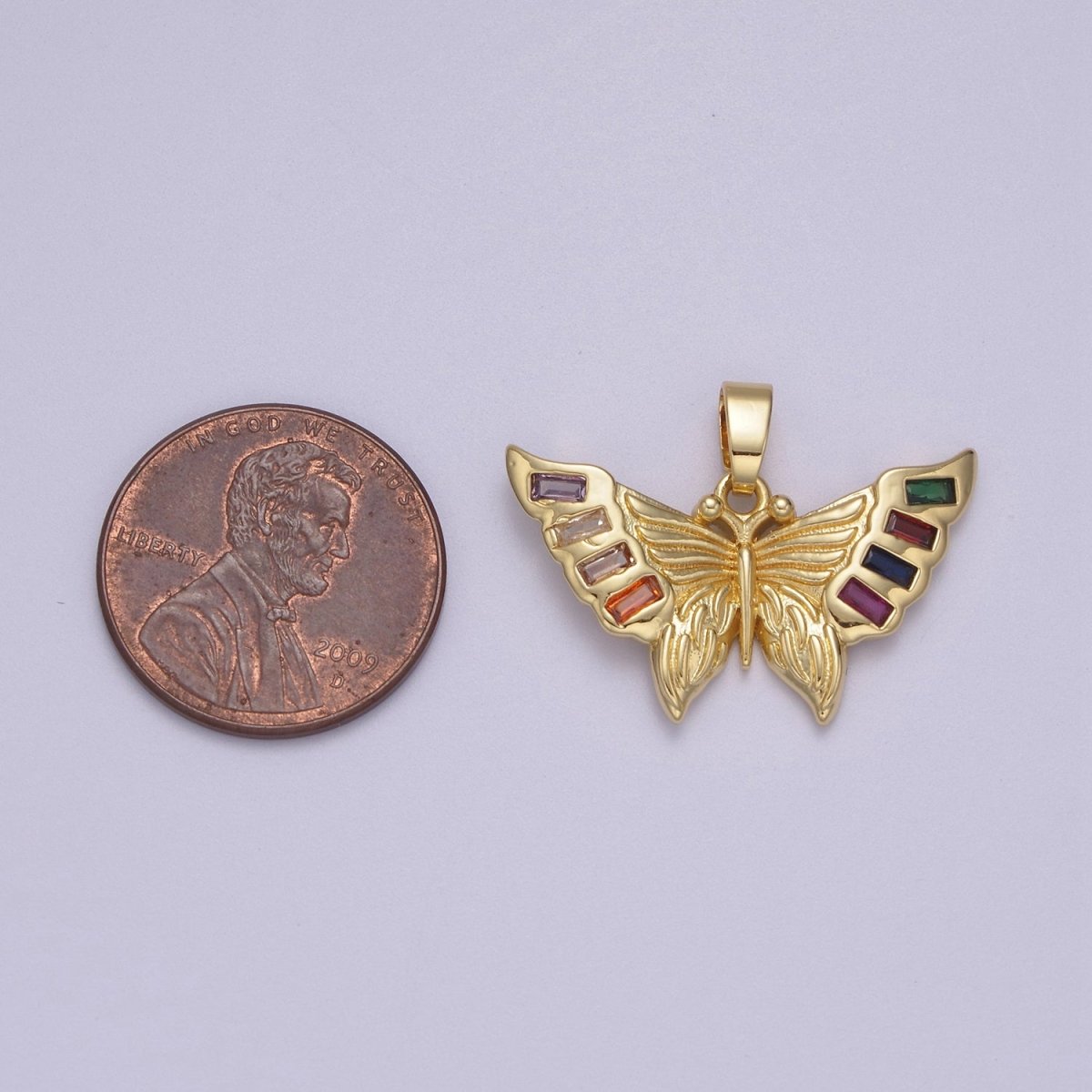 Dainty Yellow Gold Mariposa Butterfly Cham Pendant N-599