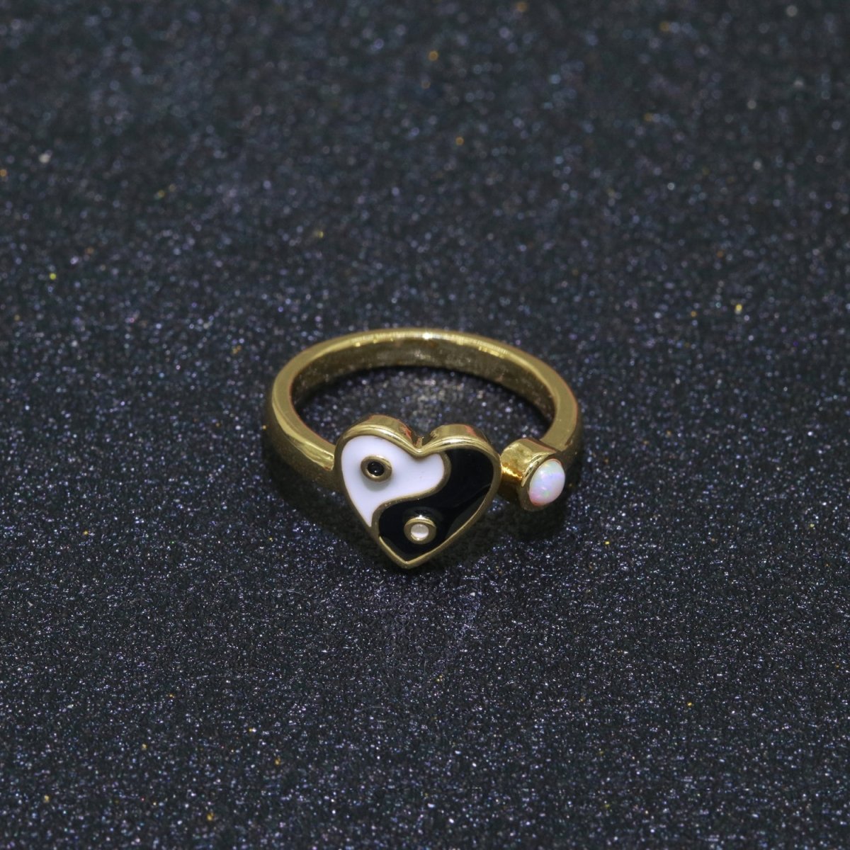 Dainty Yin Yang Ring, Open Adjustable Heart Gold Ring, Colorful Neon Enamel Ring, Stackable Ring Black White Pink blue Green Ring for Women S-067~S-075
