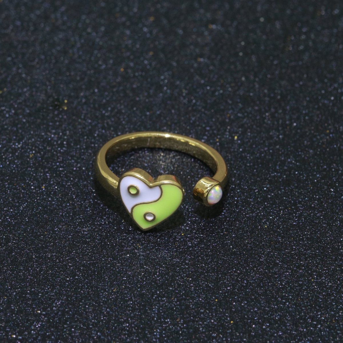 Dainty Yin Yang Ring, Open Adjustable Heart Gold Ring, Colorful Neon Enamel Ring, Stackable Ring Black White Pink blue Green Ring for Women S-067~S-075