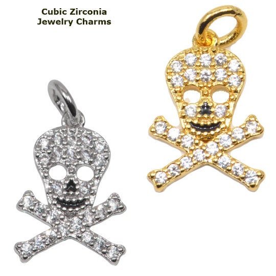 Danger Skull Sign Necklace Pendant Jewelry Charm Connector Genuine Cubic Zirconia Crystal Pave  Style Copper Finding for Jewelry Making D-026 M-738
