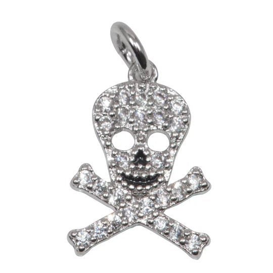 Danger Skull Sign Necklace Pendant Jewelry Charm Connector Genuine Cubic Zirconia Crystal Pave  Style Copper Finding for Jewelry Making D-026 M-738