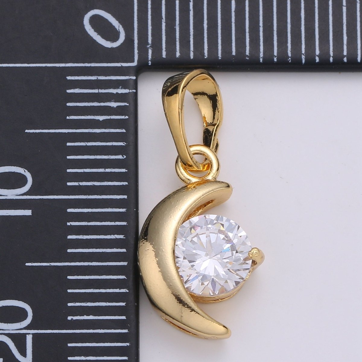 Dangle 24k Gold Filled Mini Moon Micro Pave CZ Small Moon Pendant, Dainty Crescent Moon Charm J-227