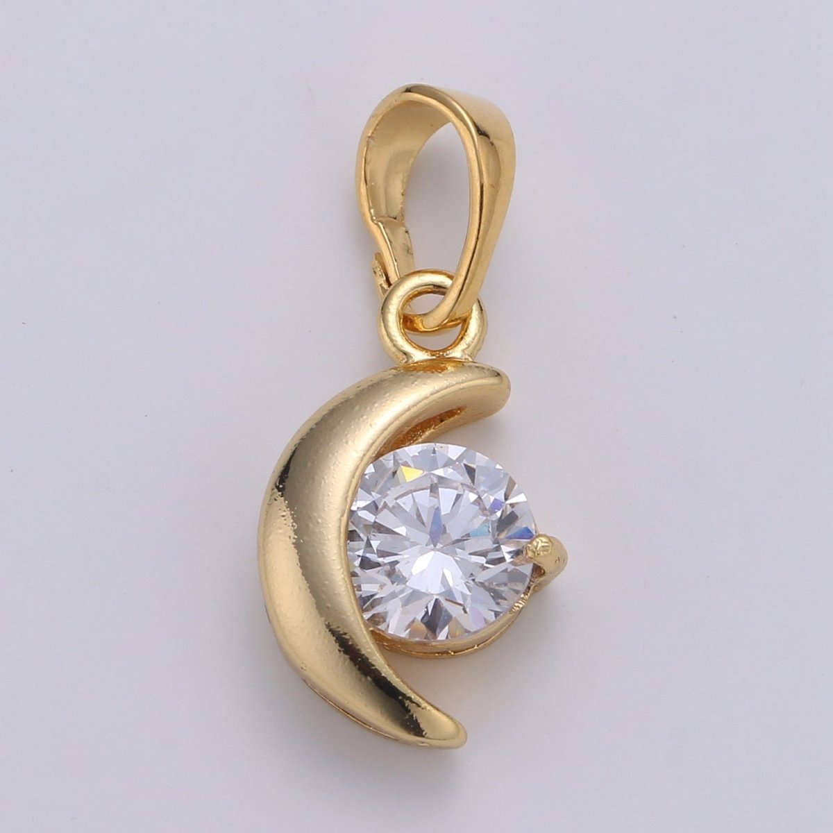 Dangle 24k Gold Filled Mini Moon Micro Pave CZ Small Moon Pendant, Dainty Crescent Moon Charm J-227