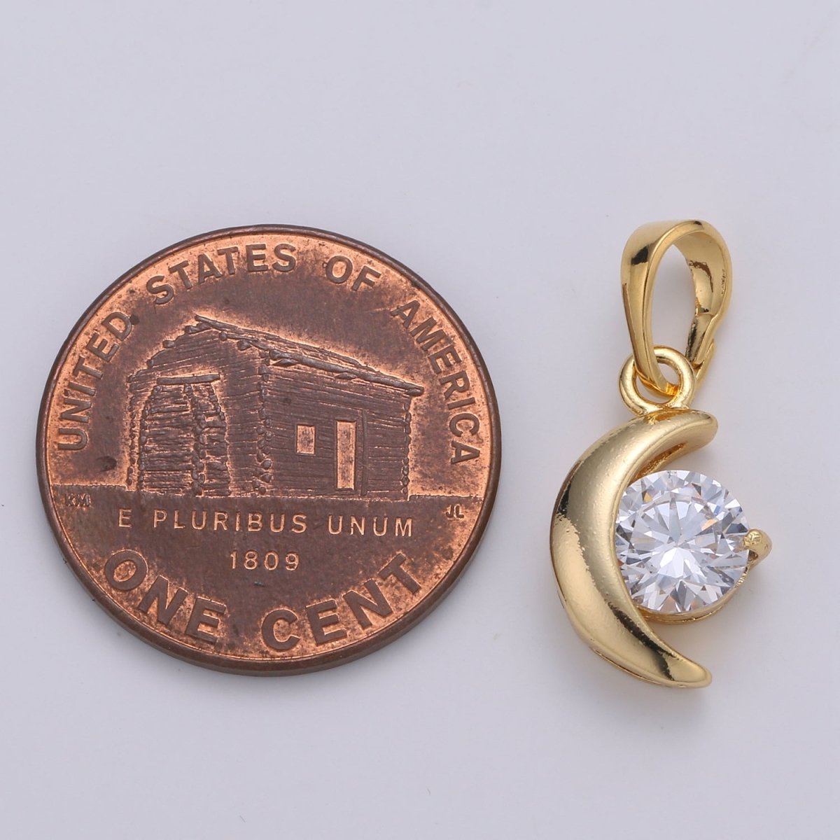 Dangle 24k Gold Filled Mini Moon Micro Pave CZ Small Moon Pendant, Dainty Crescent Moon Charm J-227