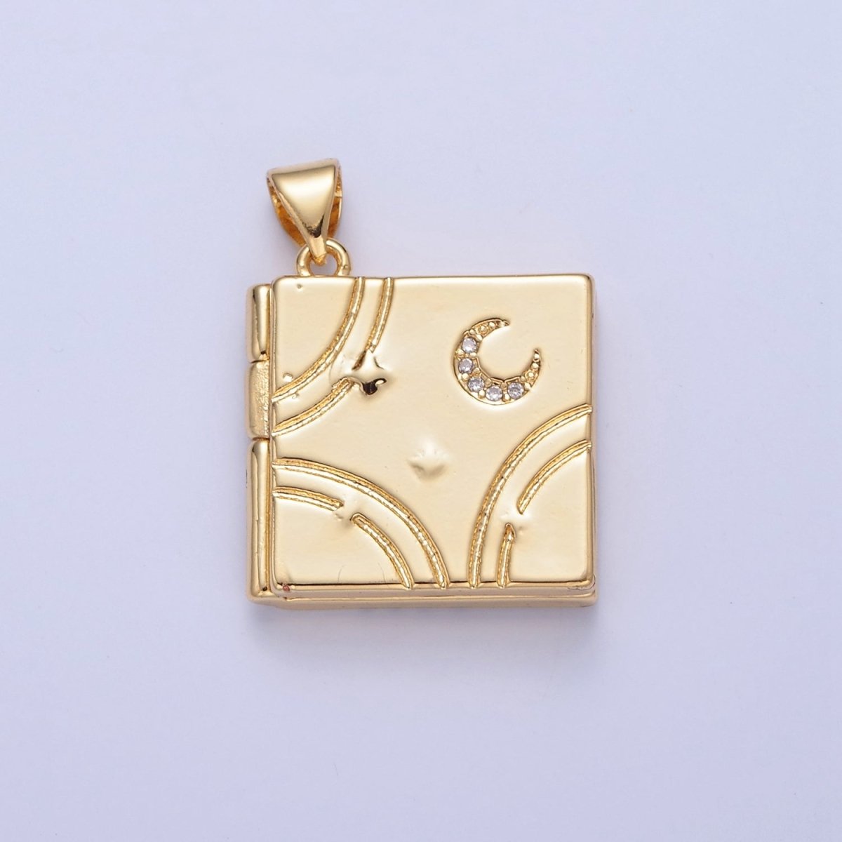 Dangle Book Locket Pendant Crescent Moon Star Locket Charm Necklace 14K Gold Filled I-233 I-236