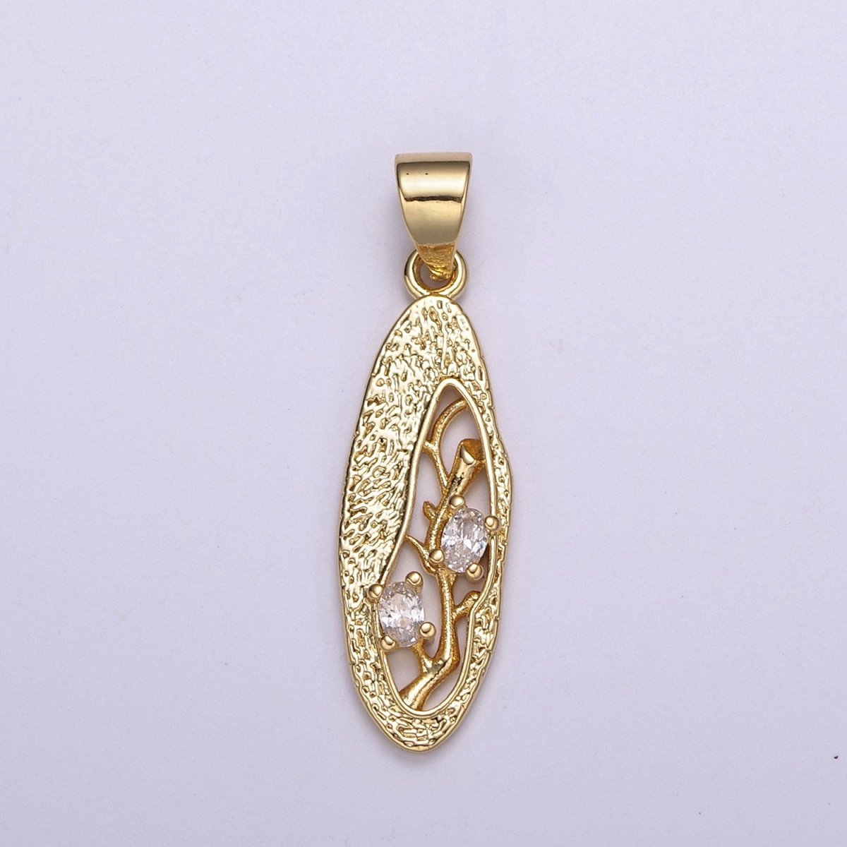 Dangle Branch Tree with Cubic Zirconia CZ Stone in 24k Gold Filled N-530