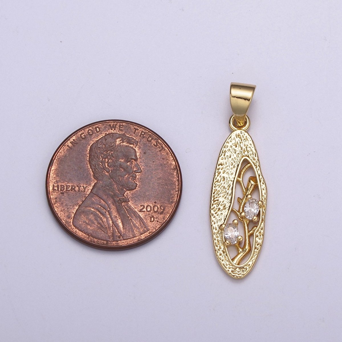 Dangle Branch Tree with Cubic Zirconia CZ Stone in 24k Gold Filled N-530
