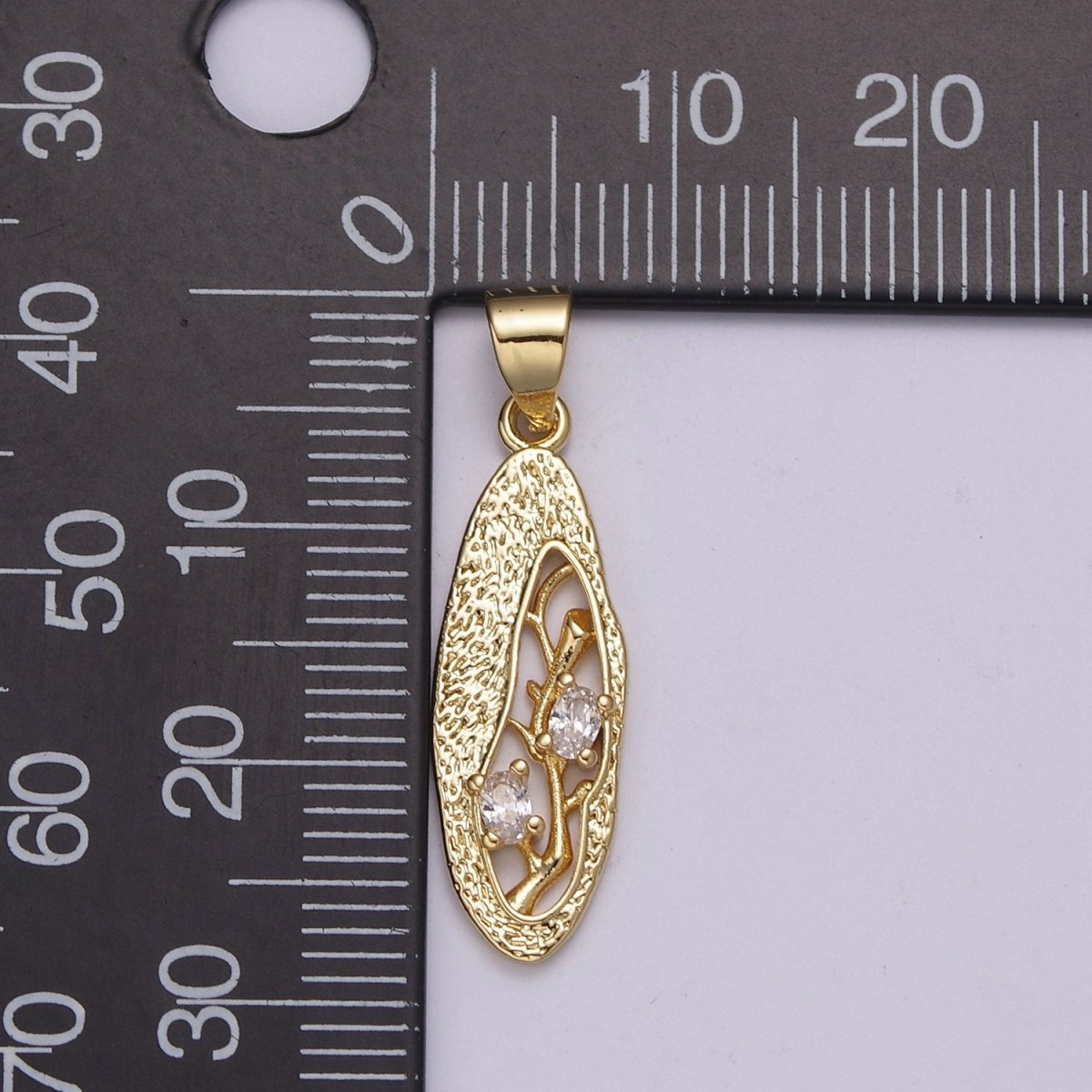 Dangle Branch Tree with Cubic Zirconia CZ Stone in 24k Gold Filled N-530