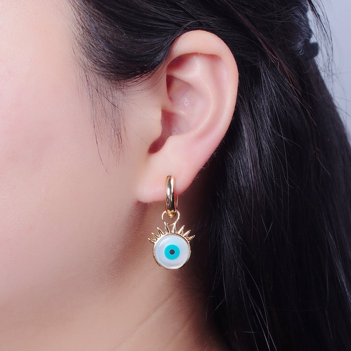 Dangle Evil Eye Charm 16K Gold Filled Huggie Earring T-432