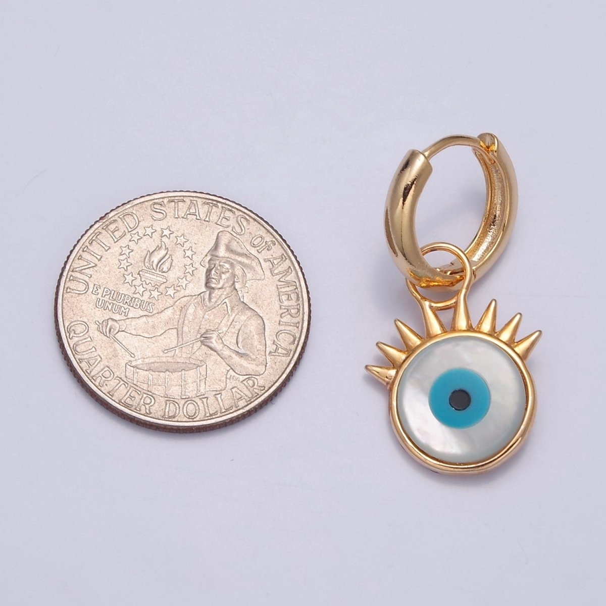 Dangle Evil Eye Charm 16K Gold Filled Huggie Earring T-432