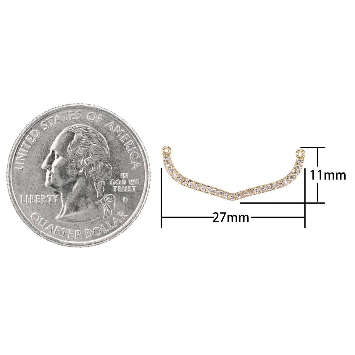 Dangle Golden Curved Bar Crystal Bracelet Connector, Elegant Micro Pave CZ Charm, Layering Necklace Pendant for Jewelry Making F-747