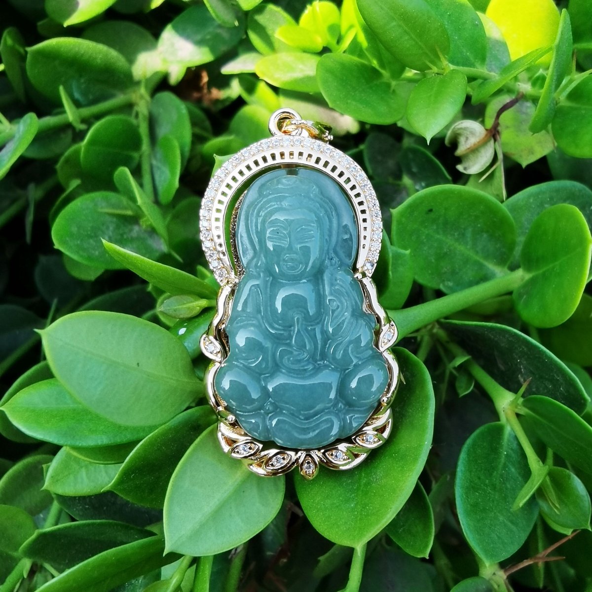 Dark Green Buddha Jade Gold Filled Pendant AH-261