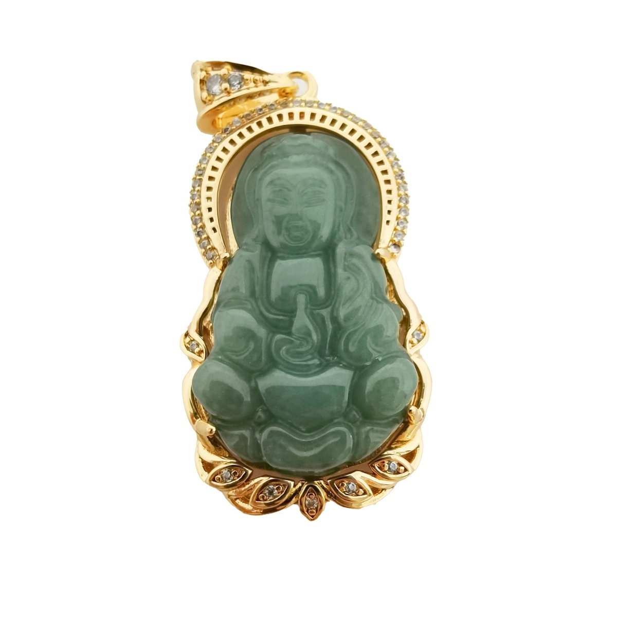 Dark Green Buddha Jade Gold Filled Pendant AH-261