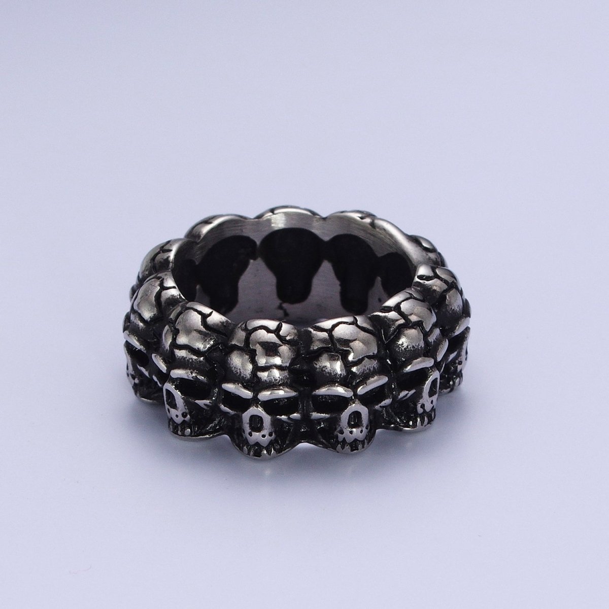 Dark Silver Stainless Steel Skull Skeleton Band Statement Ring | O-106~O-110