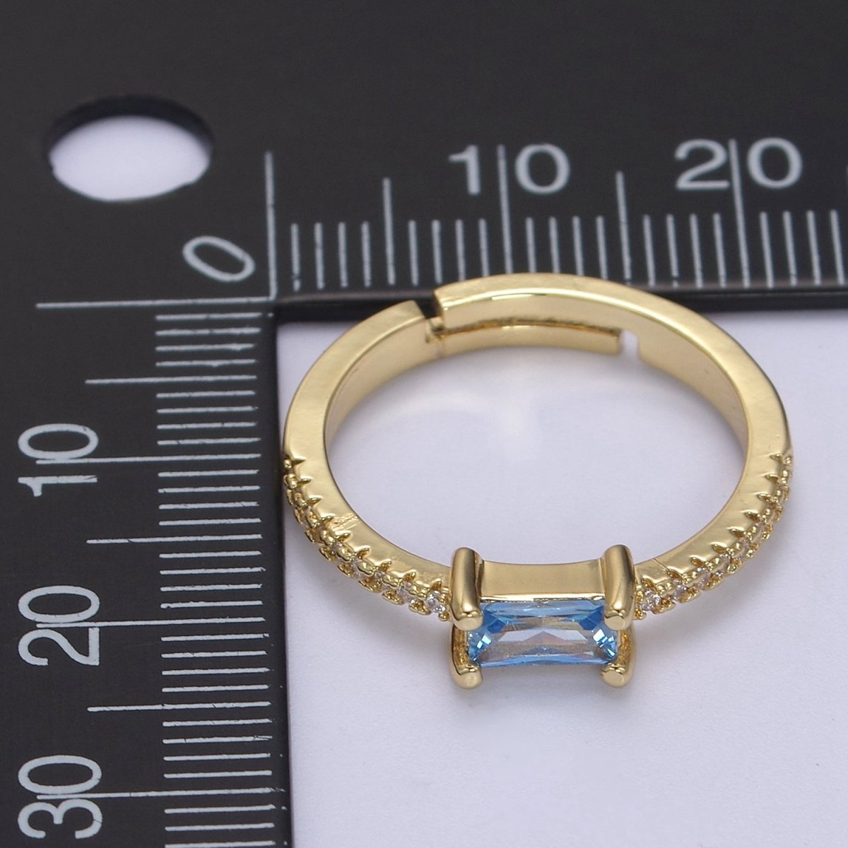 DEL-24K Gold Filled Dainty Emerald Green, Blue, Purple Baguette Crystal Zirconia CZ Adjustable Band Ring  U-300, U-302