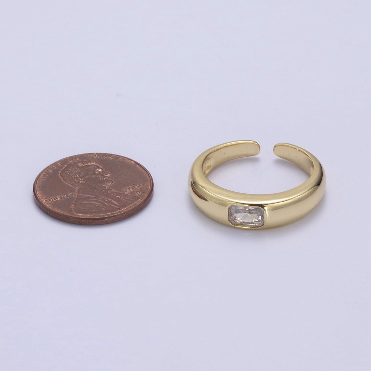 DEL-Minimalist 14k Gold Filled Ring With CZ Clear / Green / Pink Cz Stone Small Rectangle Open Adjustable U-316
